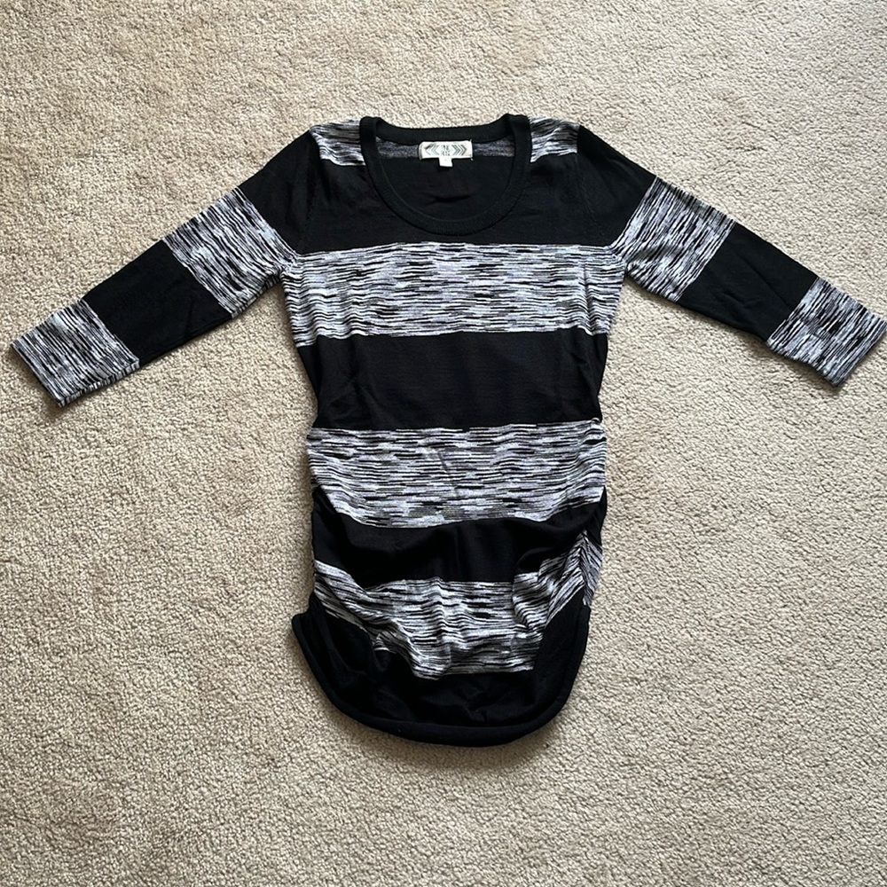 Pink Rose Long Striped Sweater Black & Grey Three Quarter Length Sleeve